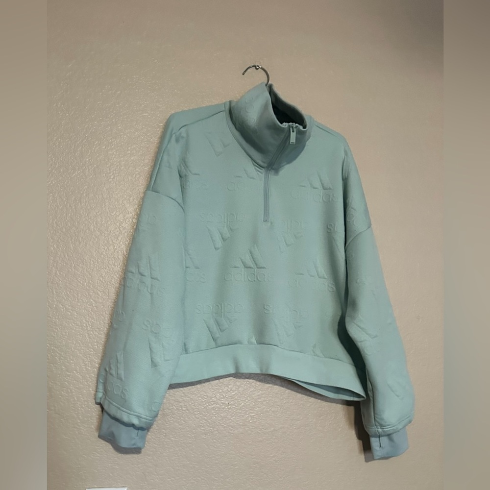 ADIDAS AEROREADY LOGO JACQUARD HALF-ZIP SWEATSHIRT